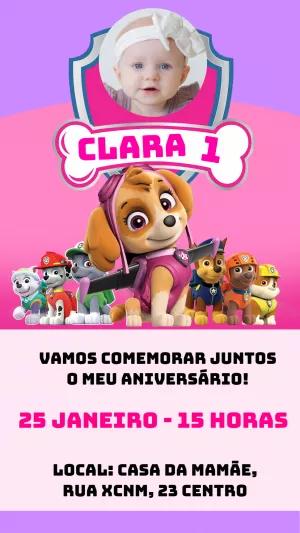 Convite Aniversário Patrulha Canina com Foto para Editar