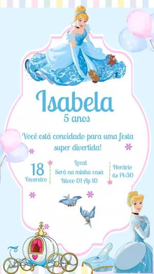 Convite de Aniversário Cinderela Princesa para Editar Online