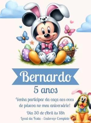 Convite Aniversário Páscoa Mickey Mouse para Editar Online