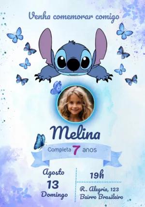Convite Aniversário Stitch com Foto para Editar Online