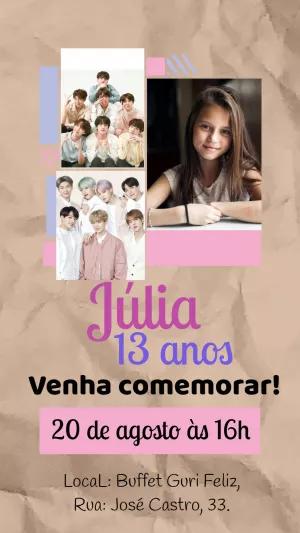 Convite de Aniversário BTS com Foto para Editar Online