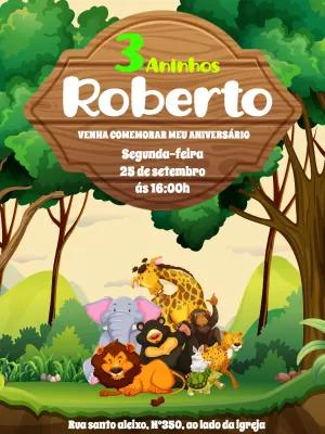 Convite Aniversário Animais da Selva para Editar Online