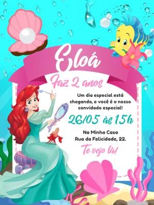 Convite Aniversário Pequena Sereia Ariel para Editar Online