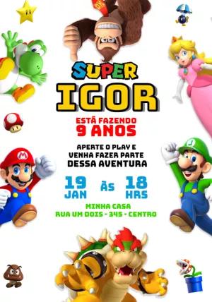 Convite de Aniversário Super Mario com Personagens para Editar