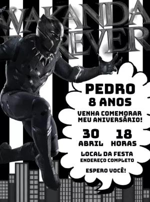 Convite Aniversário Pantera Negra para Editar Online