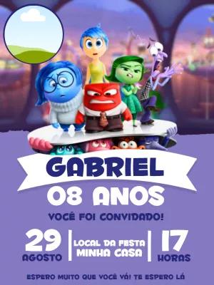 Convite Aniversário Divertida Mente com Foto para Editar Online