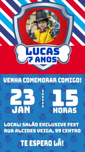 Convite de Aniversário Patrulha Canina com Foto para Editar