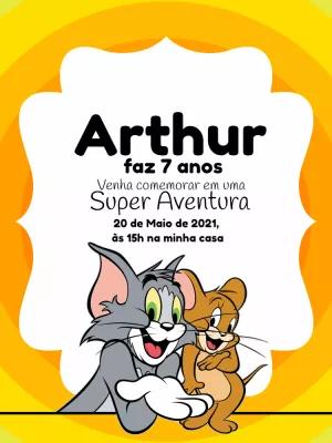 Convite de Aniversário Tom e Jerry para Editar Online