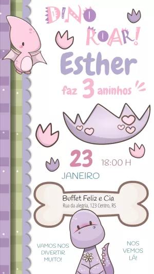Convite de Aniversário Dinossauro Baby Menina para Editar
