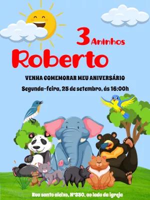 Convite Aniversário Animais da Floresta para Editar Online