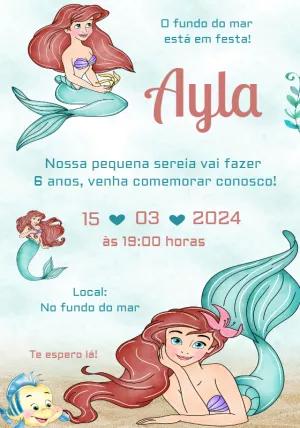 Convite de Aniversário Pequena Sereia para Editar Online