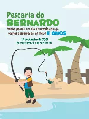 Convite de Aniversário Pescaria Infantil para Editar Online