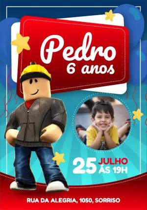 Convite de Aniversário Roblox com Personagem para Editar Online