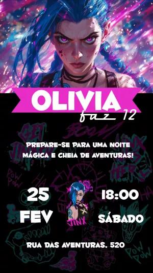 Convite de Aniversário Jinx Arcane para Editar Online