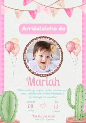 Convite Arraial Rosa com Foto para Aniversário Editável