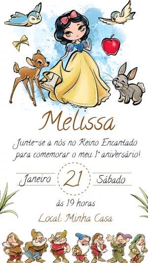 Convite Aniversário Branca de Neve Fofa para Editar Online