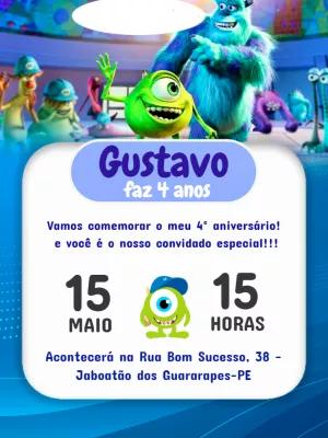 Convite de Aniversário Monstros S.A. para Editar Online
