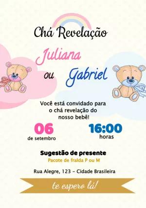 Convite Chá Revelação Ursinhos Fofos para Editar Online