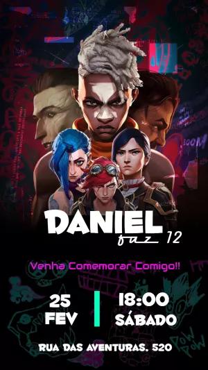 Convite de Aniversário Arcane com Personagens para Editar Online