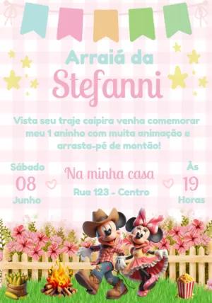 Convite Aniversário Arraial Mickey e Minnie para Editar