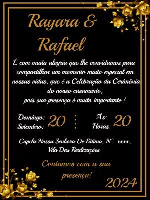 Convite de Casamento Floral Dourado para Editar Online