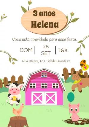 Convite Aniversário Fazendinha Rosa para Editar Online
