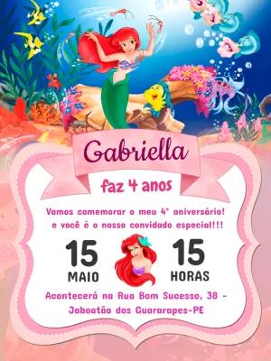 Convite de Aniversário A Pequena Sereia para Editar Online