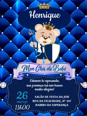 Convite Chá de Bebê Ursinho Príncipe para Editar Online
