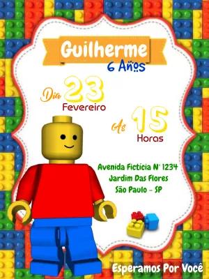 Convite Aniversário Lego com Blocos de Montar para Editar Online