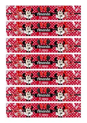 Rótulo de Garrafa Minnie Vermelha para Aniversário para Editar