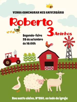 Convite Aniversário Fazendinha com Animais para Editar Online