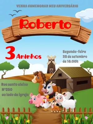 Convite de Aniversário Fazendinha com Animais para Editar Online
