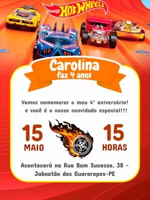 Convite de Aniversário Hot Wheels com Carros para Editar Online