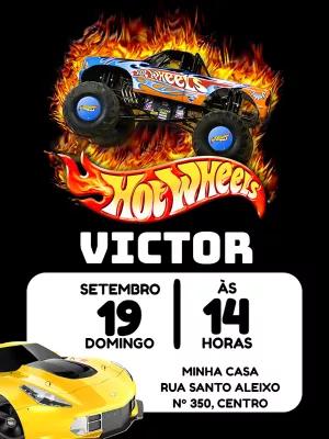 Convite de Aniversário Hot Wheels com Carros para Editar Online