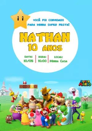 Convite Aniversário Super Mario com Personagens para Editar Online