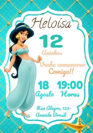 Convite de Aniversário Princesa Jasmine para Editar Online