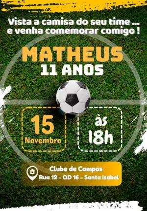 Convite de Aniversário Futebol no Campo para Editar Online