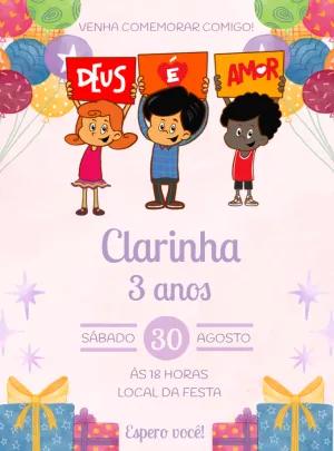 Convite de Aniversário Três Palavrinhas para Editar Online