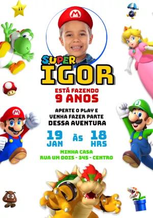 Convite Aniversário Super Mario com Foto para Editar Online