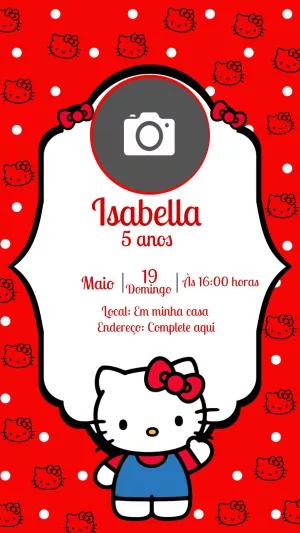 Convite Aniversário Hello Kitty com Foto para Editar Online