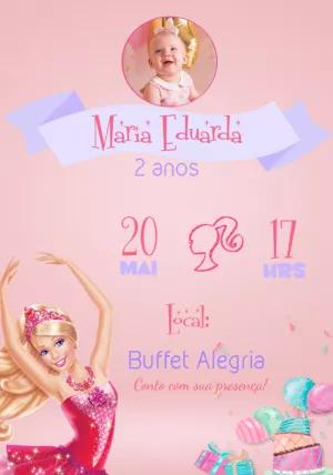 Convite Aniversário Barbie Bailarina com Foto para Editar