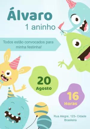 Convite de Aniversário Monstros Fofos para Editar Online