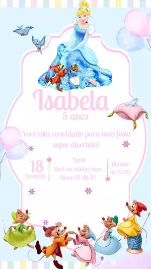 Convite de Aniversário Cinderela Editável Online