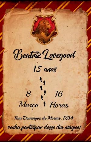 Convite Aniversário Harry Potter Grifinória para Editar Online