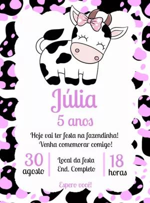 Convite de Aniversário Vaquinha Lilás para Editar Online