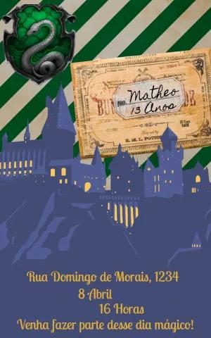 Convite Aniversário Harry Potter Sonserina para Editar Online