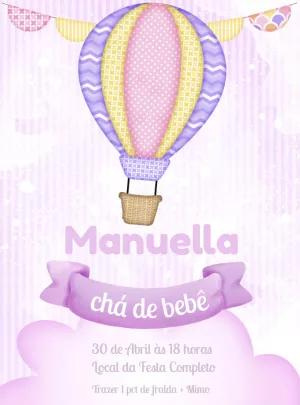 Convite Chá de Bebê Balão Menina para Editar Online