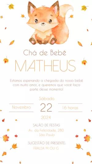 Convite Chá de Bebê Raposa Aquarela para Editar Online