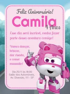 Convite de Aniversário Super Wings Rosa para Editar Online