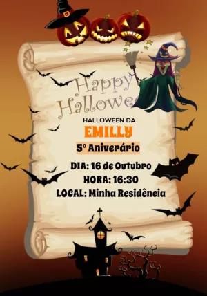 Convite de Aniversário Halloween com Bruxas para Editar Online